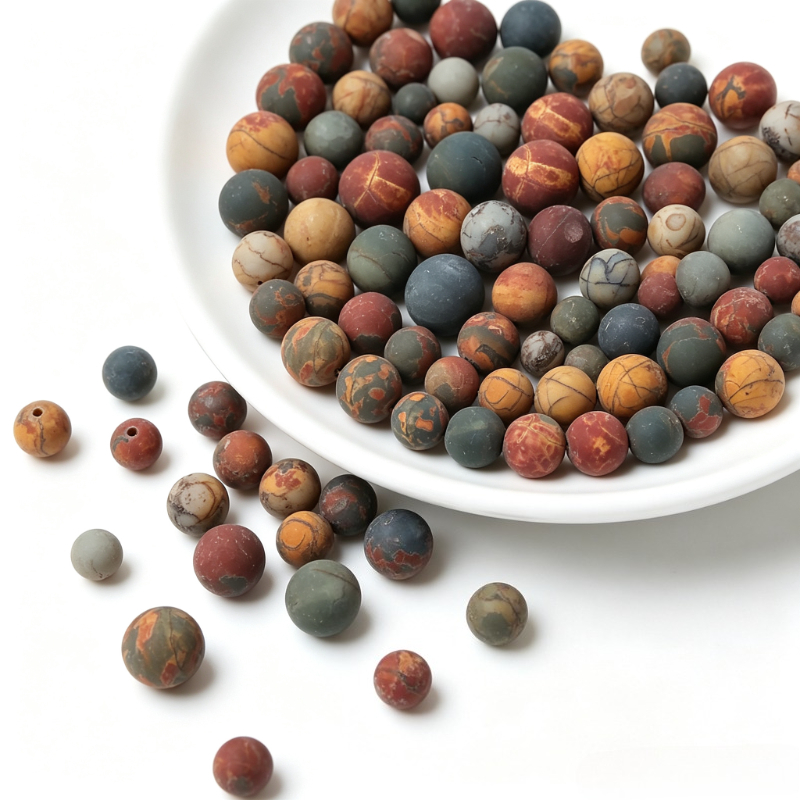 Natural Picasso Jasper Matte Round Stone Beads for DIY Jewelry